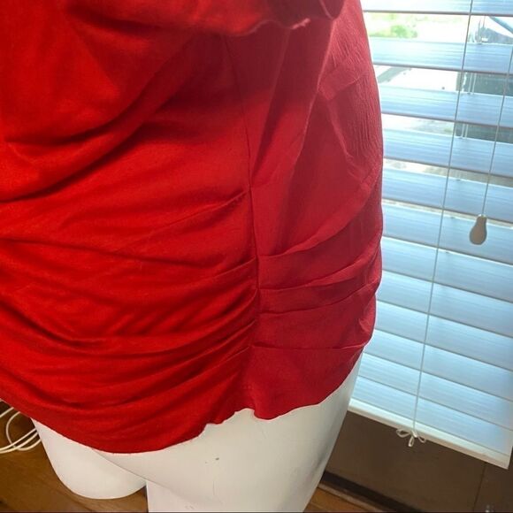 MAJE red 1 cold shoulder top blouse w ruching sz M - Picture 2 of 8